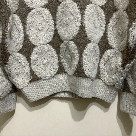 Zara Wool Blend Sweater Size Large Boucle Knit Circle Print Oversized Grey Brown - Picture 6 of 12